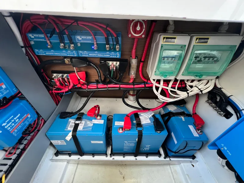 Slide: The Image of Electrical system and battery setup in a 2021 Beneteau Antares 9 boat. - 19