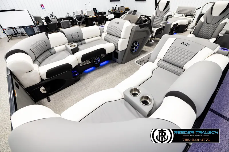 Slide: The Image of Luxurious 2026 Avalon CAT QLS boat interior with plush seating and modern design. - 10