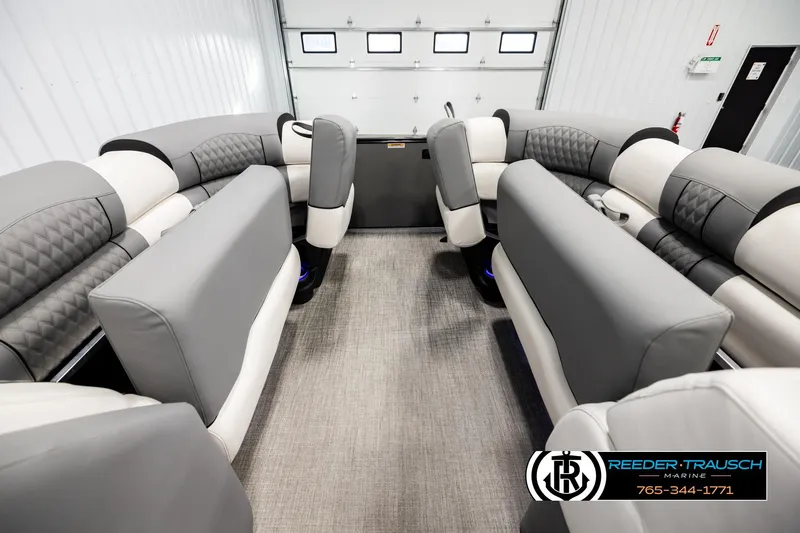 Slide: The Image of Luxurious interior of 2026 Avalon CAT QLS pontoon boat with plush seating. - 20