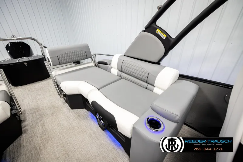 Slide: The Image of Luxurious interior of 2026 Avalon CAT QLS boat with plush seating and modern design. - 22