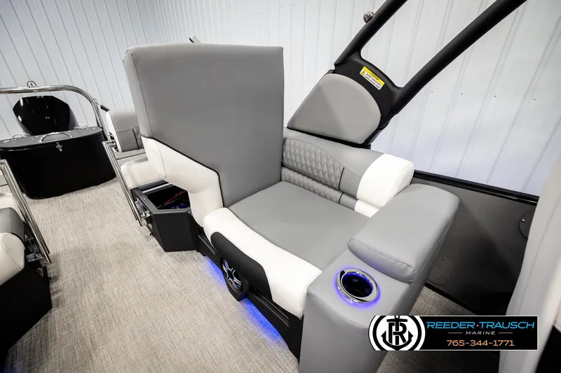 Slide: The Image of Luxurious seating in 2026 Avalon CAT QLS boat with modern design and ambient lighting. - 24