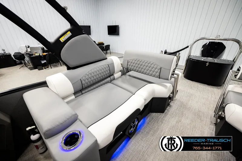 Slide: The Image of Luxurious interior of 2026 Avalon CAT QLS boat with plush seating and modern design. - 25