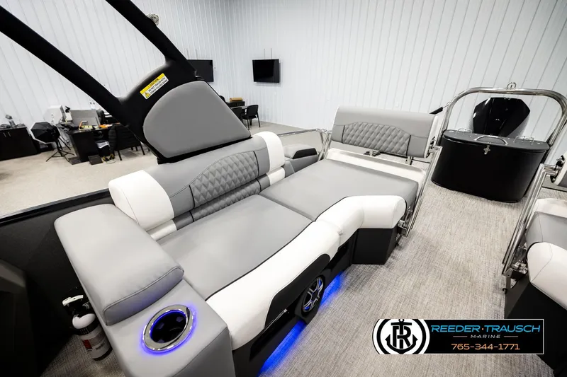 Slide: The Image of Luxurious interior of 2026 Avalon CAT QLS boat with modern seating and sleek design. - 26