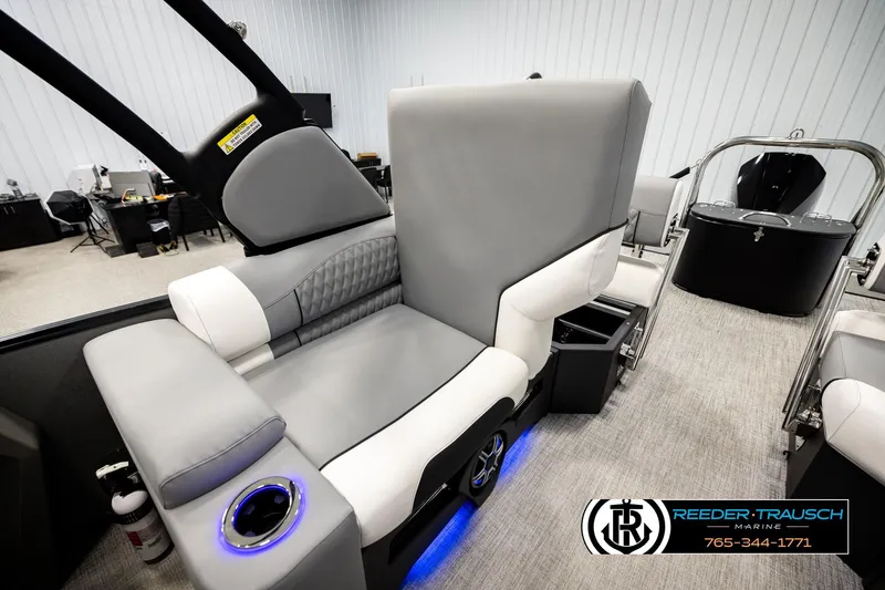 Slide: The Image of Luxurious seating in 2026 Avalon CAT QLS boat with modern design and cup holder. - 28