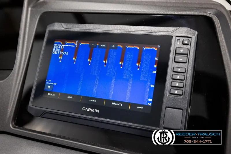 Slide: The Image of Garmin marine display on Avalon CAT QLS 2026, showing sonar data and controls. - 38