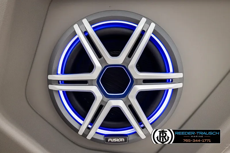 Slide: The Image of Speaker with blue LED lights in Avalon CAT QLS 2026 model. - 47