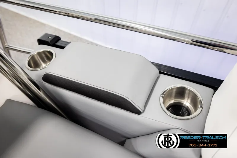 Slide: The Image of Luxury seating with cup holders on 2026 Avalon CAT QLS boat by Reeder-Trausch Marine. - 49