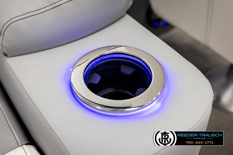 Slide: The Image of Illuminated cup holder in 2026 Avalon CAT QLS boat interior. - 50