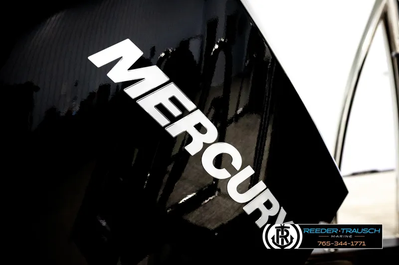 Slide: The Image of Black Mercury engine on Avalon CAT QLS 2026 boat, Reeder-Trausch Marine branding visible. - 54