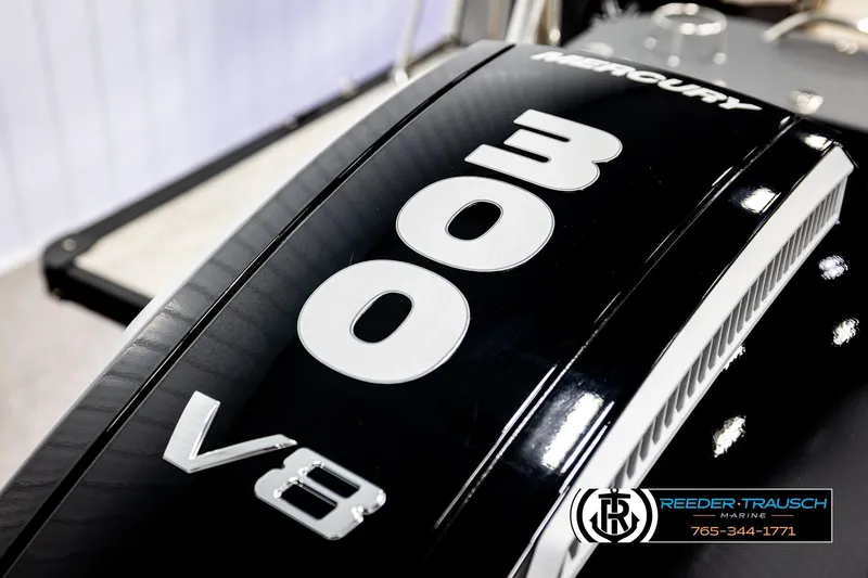 Slide: The Image of Close-up of a Mercury 300 V8 engine on a 2026 Avalon CAT QLS boat. - 55