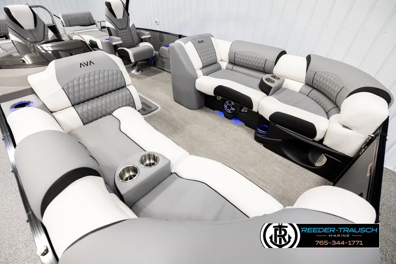 Slide: The Image of Luxurious 2026 Avalon CAT QLS boat interior with plush seating and modern design. - 9
