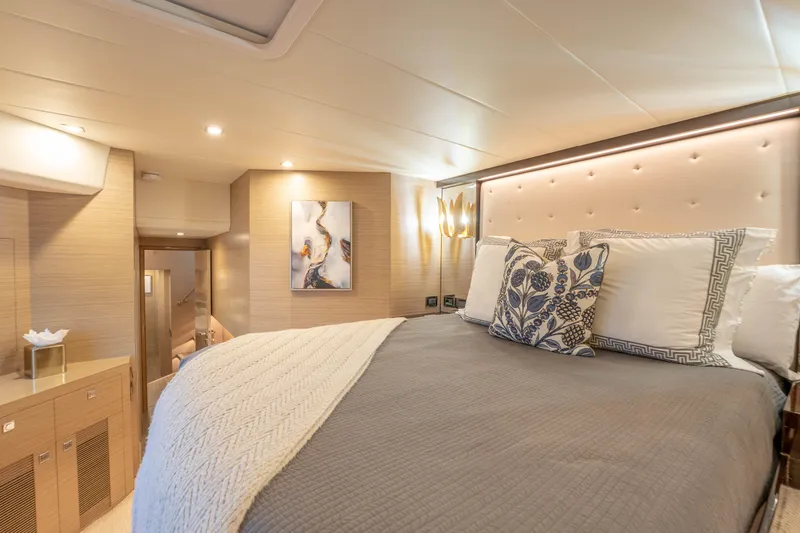 Slide: The Image of Luxurious 2021 Horizon yacht bedroom with elegant bedding and modern decor. - 33