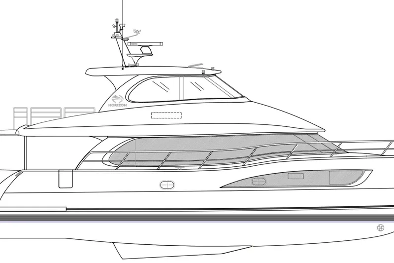 Slide: The Image of Line drawing of a 2021 Horizon yacht, showcasing sleek design and modern features. - 66