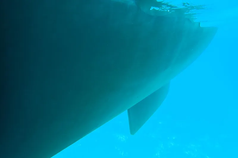 Slide: The Image of Underwater view of 2016 Fountaine Pajot Lucia 40 catamaran hull. - 16