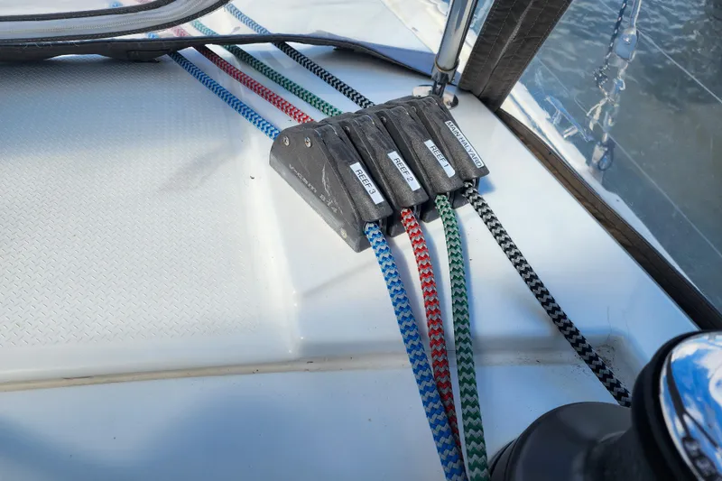 Slide: The Image of Staircase on 2016 Fountaine Pajot Lucia 40 catamaran, leading to upper deck. - 23