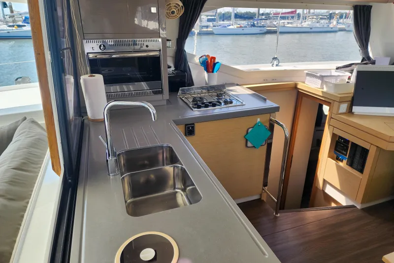 Slide: The Image of Interior of 2016 Fountaine Pajot Lucia 40 catamaran with cozy seating and modern design. - 46