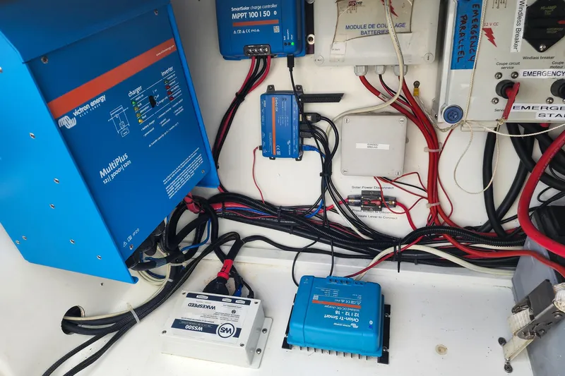 Slide: The Image of Anchor windlass on 2016 Fountaine Pajot Lucia 40 catamaran, featuring chain and rope. - 79