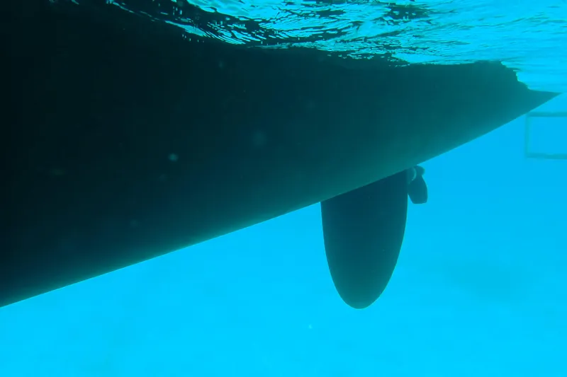 Slide: The Image of Underwater view of 2016 Fountaine Pajot Lucia 40 catamaran hull. - 92