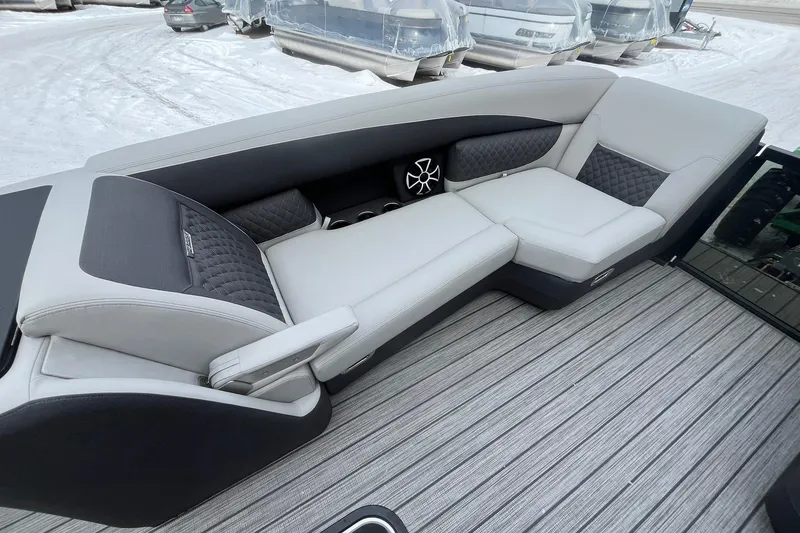Slide: The Image of Luxurious seating on 2026 Harris Sunliner 230 boat with modern design and premium materials. - 32