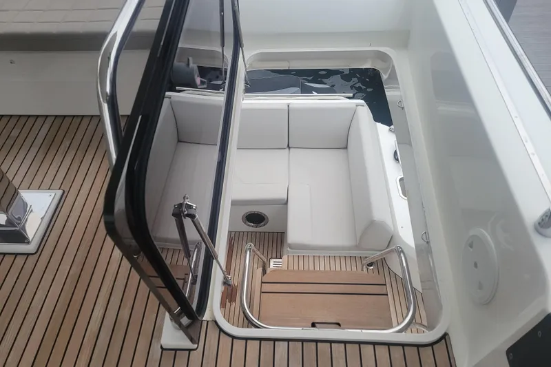 Slide: The Image of Open refrigerator on 2018 Prestige 520 yacht, showcasing modern design and functionality. - 18
