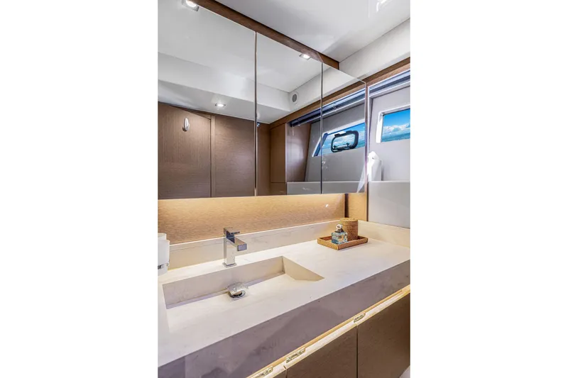 Slide: The Image of Luxurious bathroom interior of 2018 Prestige 520 yacht with modern fixtures and elegant design. - 40