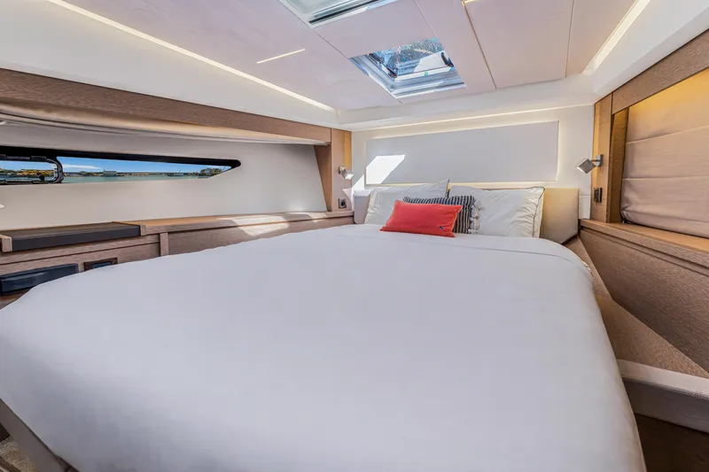 Slide: The Image of Luxurious cabin interior of 2018 Prestige 520 yacht with modern design and skylight. - 45