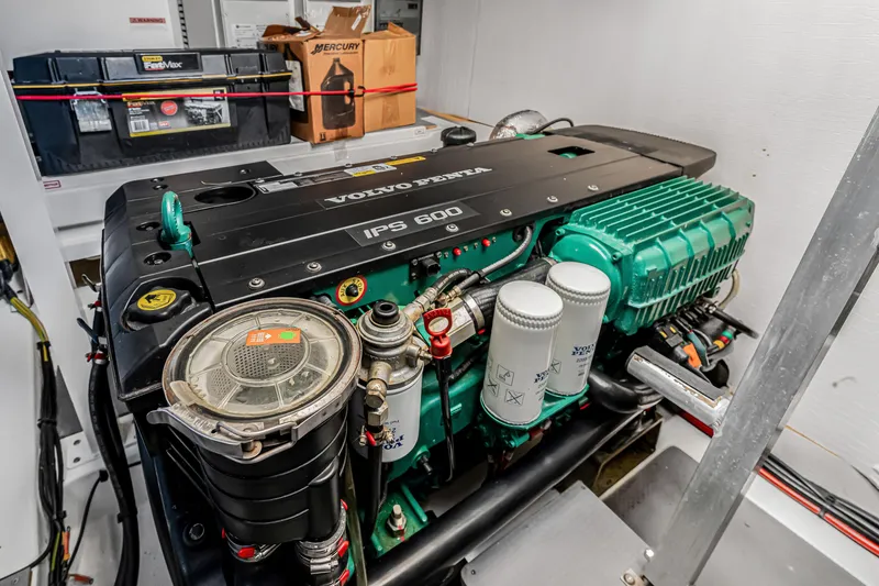 Slide: The Image of Volvo Penta IPS 600 engine in a 2018 Prestige 520 yacht engine room. - 61