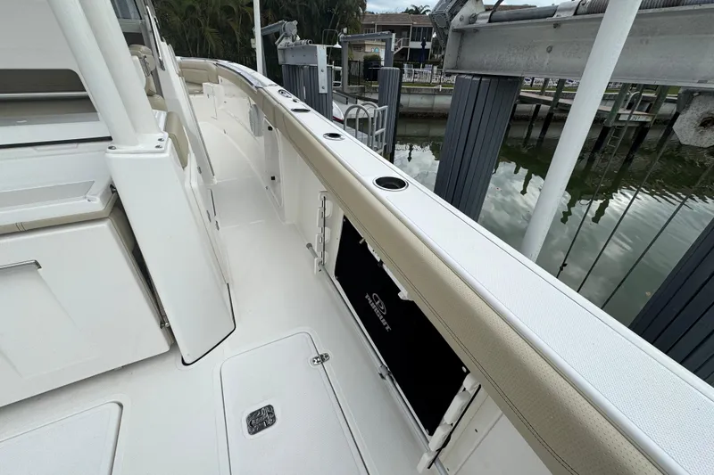 Slide: The Image of 2020 Pursuit S 328 Sport boat interior with sleek design and modern features. - 34