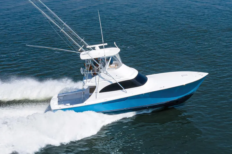 Slide: The Image of Manufacturer Provided Image: 2026 Viking 46 Billfish yacht cruising on open water, showcasing sleek design and performance. - 1