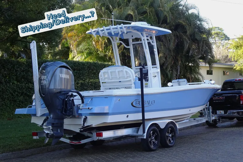 Slide: The Image of 2022 Robalo 246 Cayman boat on trailer, ready for shipping or delivery. - 3