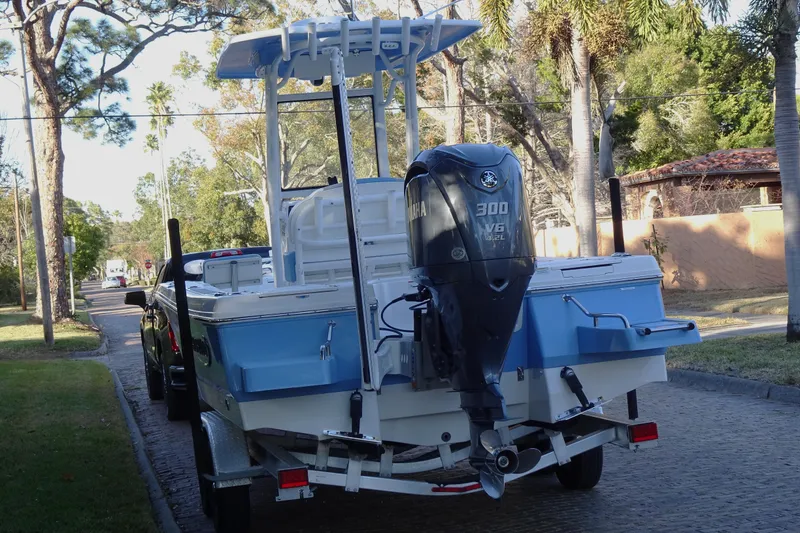 Slide: The Image of 2022 Robalo 246 Cayman boat with Yamaha 300 V6 engine on trailer. - 4