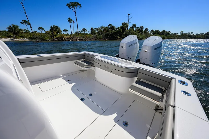 Slide: The Image of 2024 Valhalla Boatworks V-33 with twin Mercury engines on a sunny day. - 25