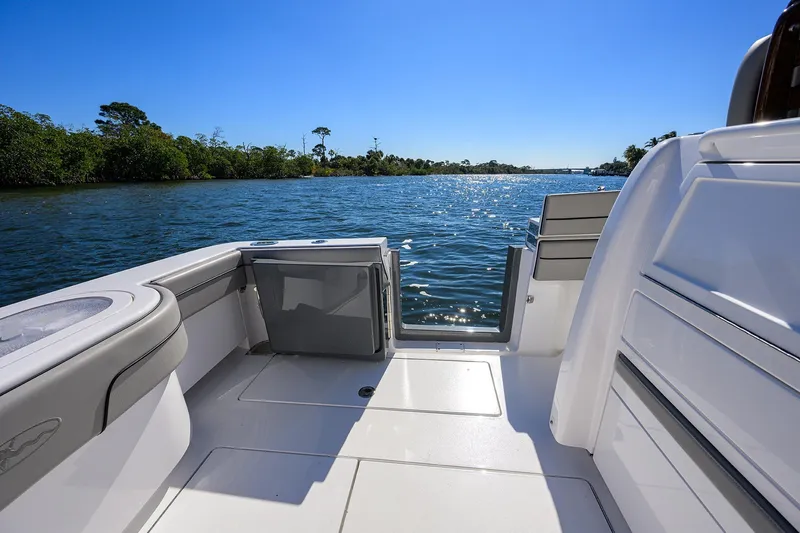 Slide: The Image of 2024 Valhalla Boatworks V-33 interior with scenic water view, sunny day. - 37