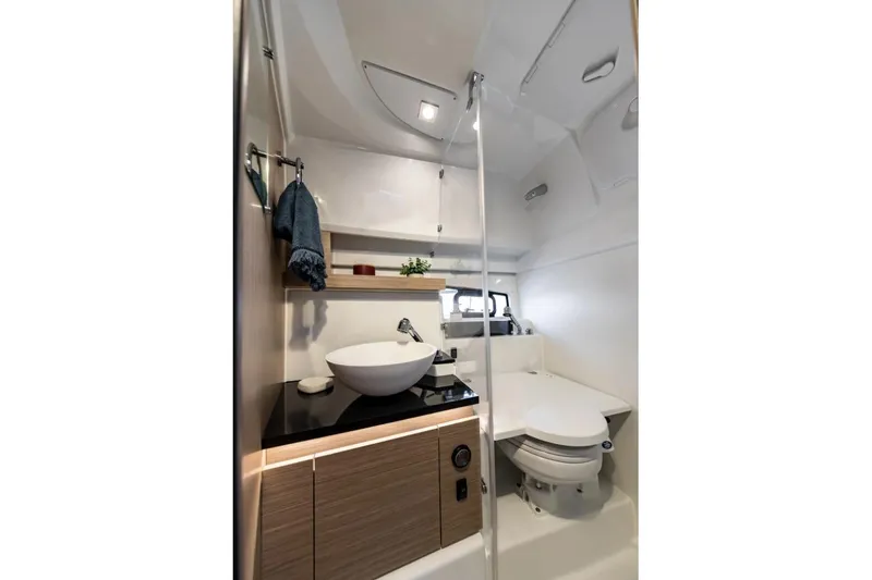 Slide: The Image of Modern bathroom in 2026 Jeanneau Leader 9.0 WA Series 2 boat, featuring sleek design elements. - 22