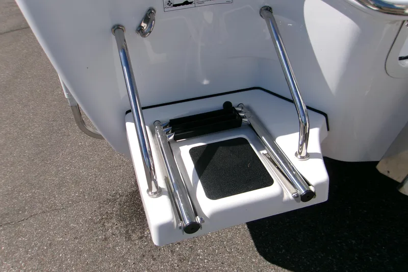 Slide: The Image of 2026 Sportsman Masters 267OE Bay Boat swim platform with retractable ladder. - 3