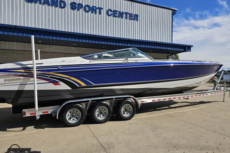 Slide: The Image of 2009 Formula 353 FASTech boat on trailer at Grand Sport Center. - 10