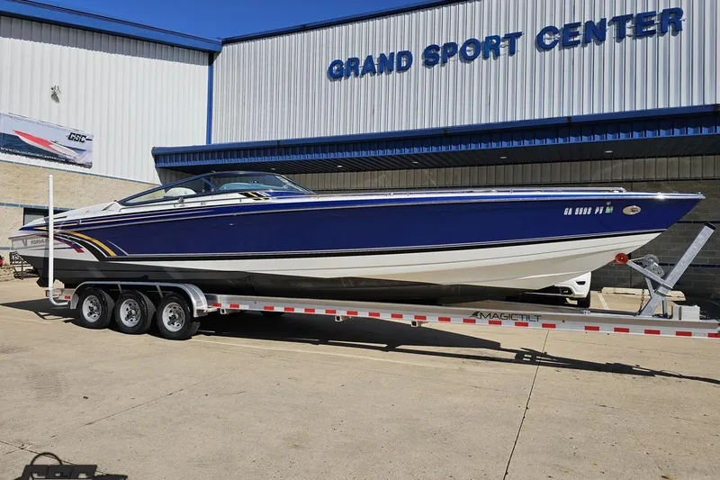 Slide: The Image of 2009 Formula 353 FASTech boat on trailer at Grand Sport Center. - 15