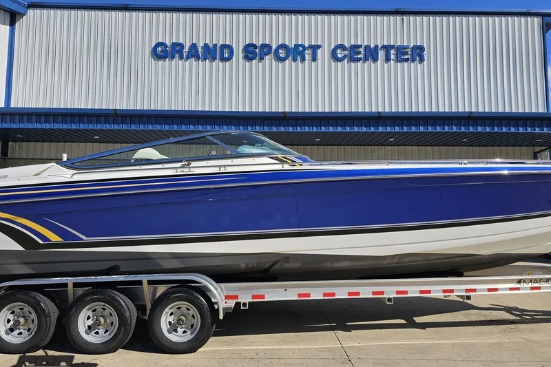 Slide: The Image of 2009 Formula 353 FASTech boat on trailer at Grand Sport Center. - 3