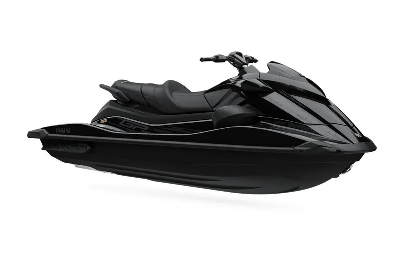 Slide: The Image of 2026 Yamaha WaveRunner GP SVHO in sleek black design, side view. - 3