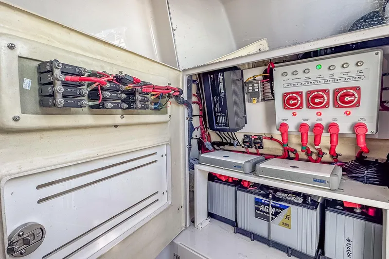 Slide: The Image of Electrical system of 2019 Jupiter 38 HFS boat with battery management components. - 53