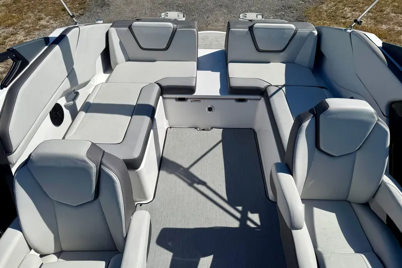 Slide: The Image of 2024 Yamaha SX 250 boat interior with spacious seating and modern design. - 12