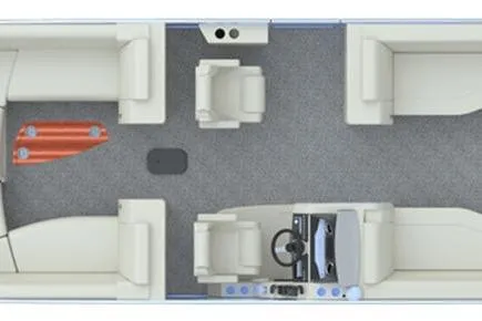 Slide: The Image of 2026 Godfrey Monaco 235 ULC iMPACT pontoon boat interior layout, featuring spacious seating and helm. - 2