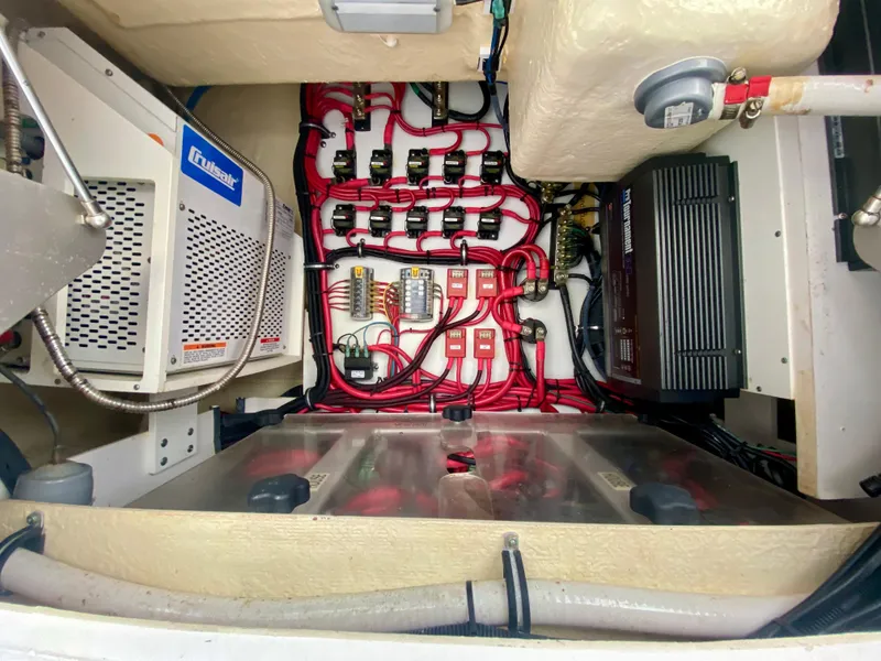 Slide: The Image of Electrical system of a 2016 Everglades 435 Center Console boat, featuring wiring and components. - 23