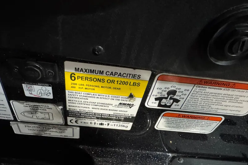 Slide: The Image of 2020 Nitro ZV21 capacity label, warning signs, and safety compliance details. - 9