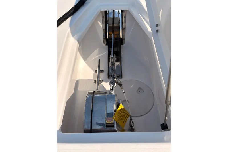 Slide: The Image of 2023 Sea Hunt Gamefish 25 anchor compartment with stainless steel hardware. - 34