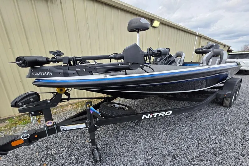 Slide: The Image of 2026 Nitro Z20 XL Pro fishing boat with Garmin equipment on a trailer. - 5