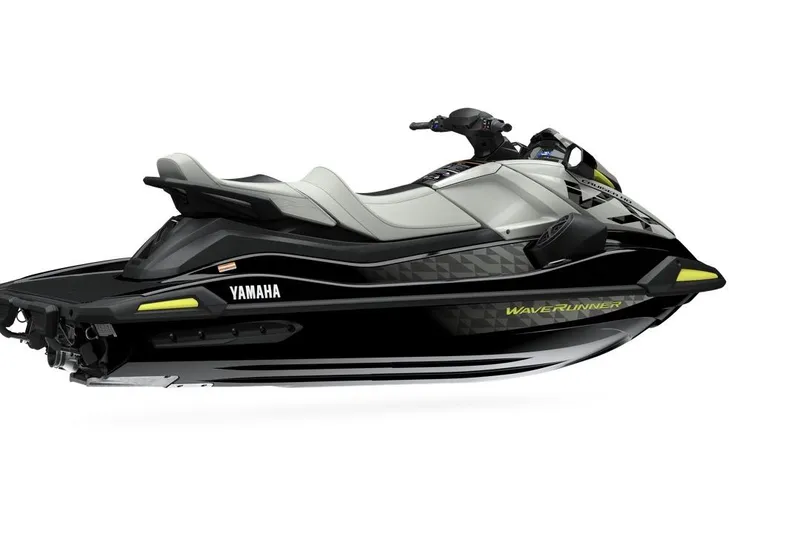 The Image of 2026 Yamaha WaveRunner VX Cruiser HO, sleek black and gray design, side view. - 2