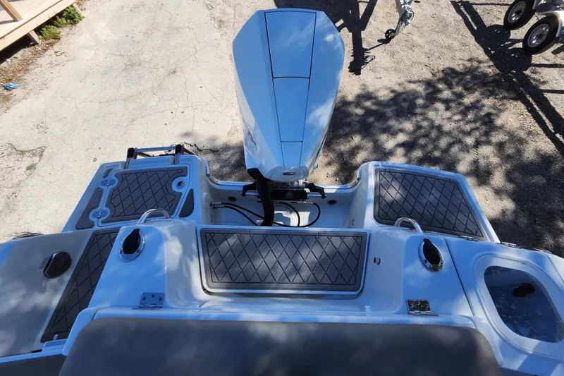 Slide: The Image of 2022 Finseeker 230 CC boat with outboard motor, viewed from above. - 39