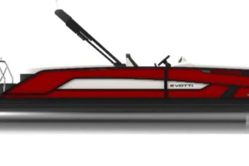 The Image of 2026 Evotti 521CS boat, sleek red and white design, side view. - 1