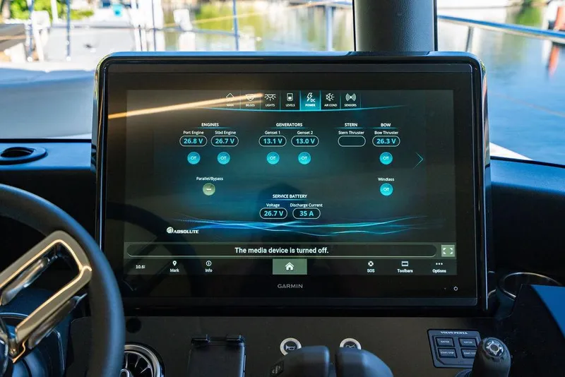 Slide: The Image of Control panel of 2023 Absolute 64 Navetta yacht displaying navigation and system information. - 20